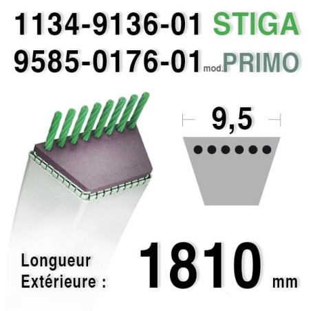 Courroie STIGA 1134-9136-01, 9585-0176-01 PRIMO 13-2411-11 / 13-2414-01 / 1125M