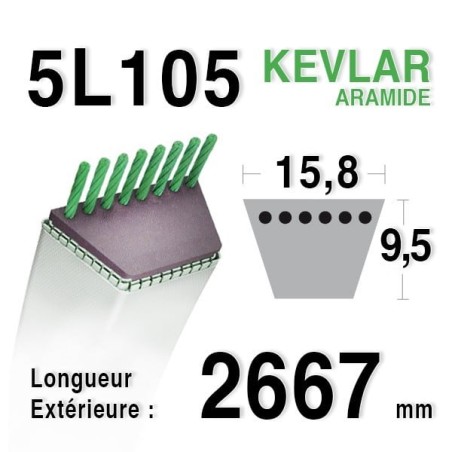 COURROIE KEVLAR 5L1050 - 5L105 - MTD 75404069 - 7540631 tracteur tondeuse autoportée