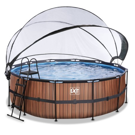 EXIT Piscine couverte Wood ø427x122cm avec pompe filtrante à sable - marron