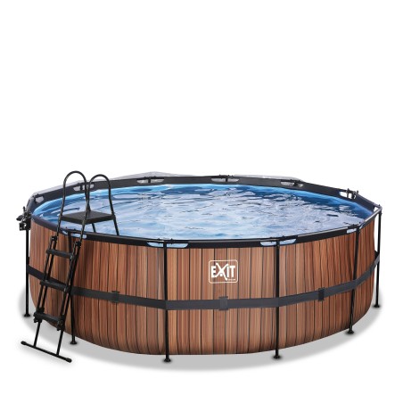 EXIT Piscine couverte Wood ø427x122cm avec pompe filtrante à sable - marron