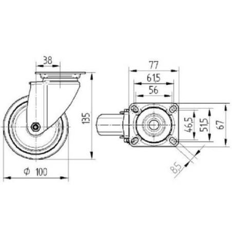 Roulettes pivotantes en acier galvanisé à platine de fixation TENTE 2470PJP100P50