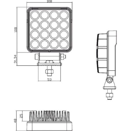 Phare de travail LED carré 25W UNIVERSEL LA10023