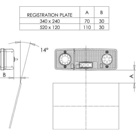 Feu arrière LED rectangle gauche 5 plots UNIVERSEL LA40020