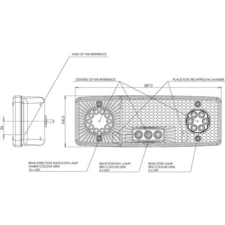 Feu arrière LED rectangle gauche 5 plots UNIVERSEL LA40020